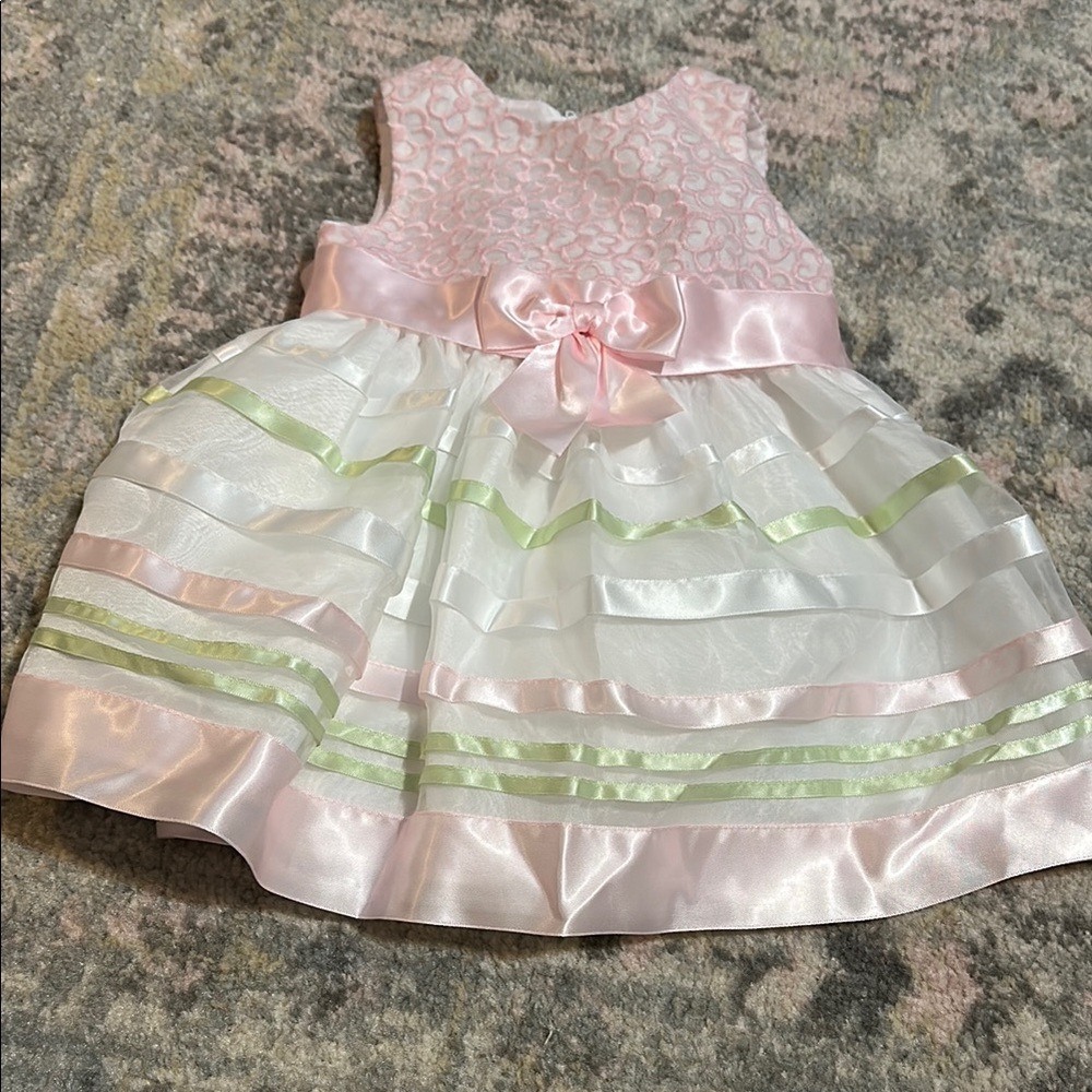 Pink and White Baby Dress with Green Accents